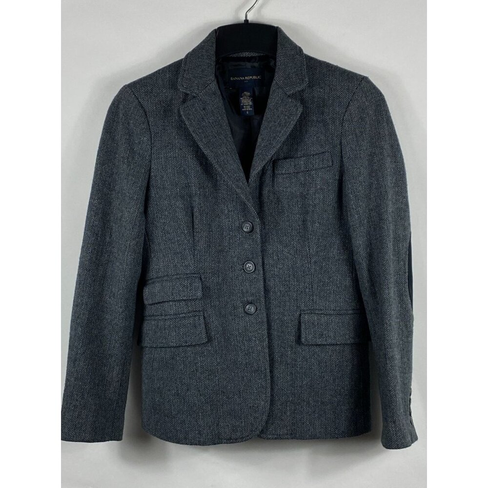Banana Republic 3-Button Single-Breasted Wool Blazer Jacket Gray 6 F138